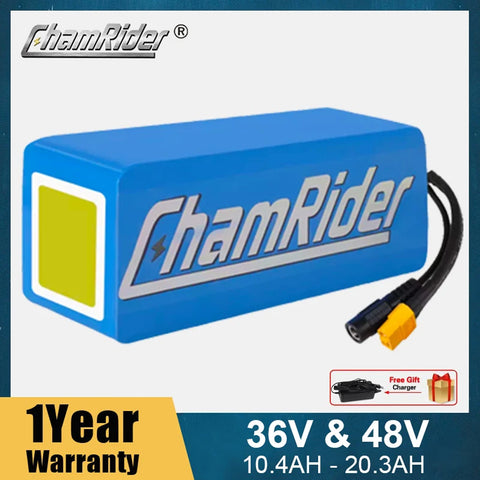 Chamrider Samsung 36V 48V PVC CFK2 Battery Ebike  25A 30A 40A BMS Lithium Battery Pack 18650 21700 Rectangular Battery For Electric Bike Scooter Bafang