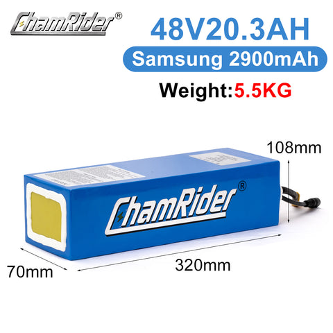 Chamrider Samsung 36V 48V PVC CFK-2 Battery Ebike  25A 30A 40A BMS Lithium Battery Pack 18650 21700 Rectangular Battery For Electric Bike Scooter Bafang